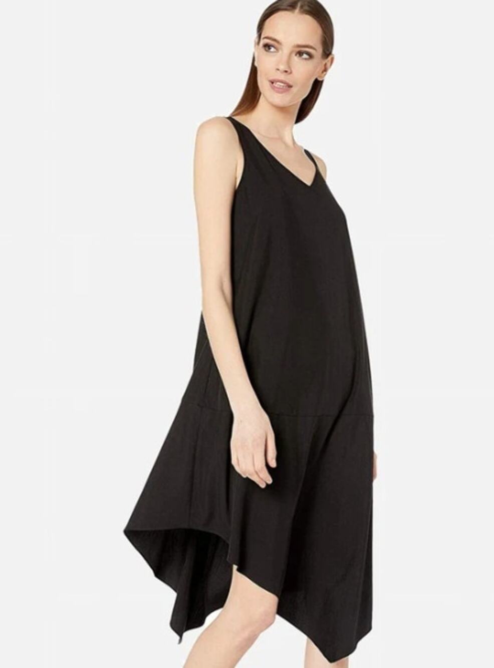 Eileen Fisher Sz M Asymmetrical Sandwashed Tencel Shift Layering Dress
